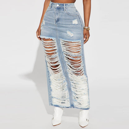 Ripped Maxi Long Deni Jean Skirts EMJP TRENDS