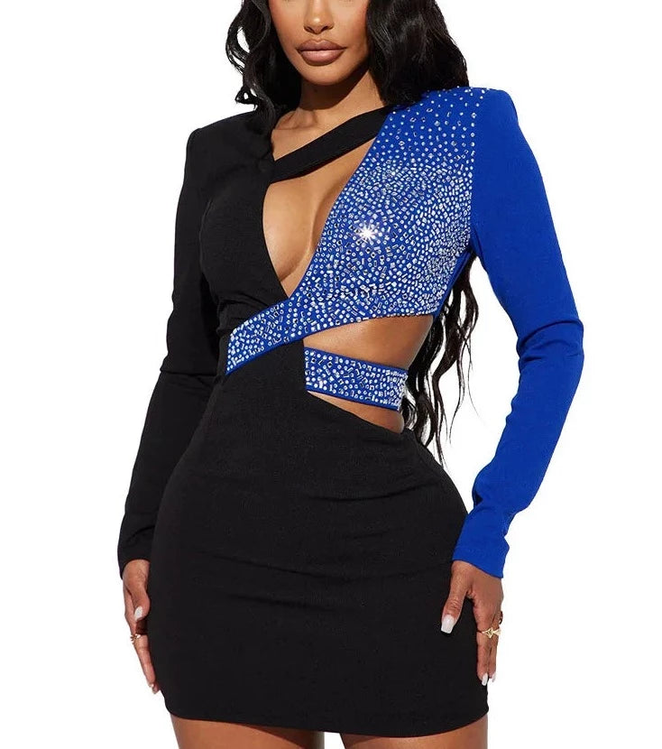 Hollow Out Bodycon Diamond Mini Dress