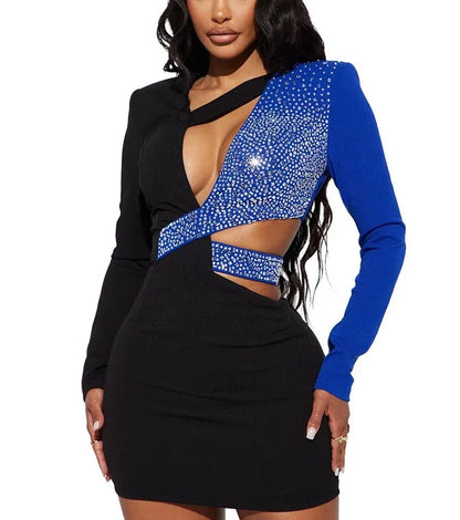 Hollow Out Bodycon Diamond Mini Dress
