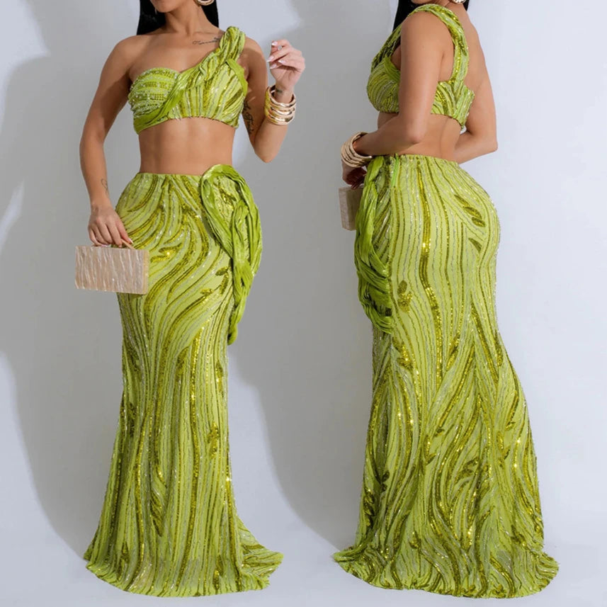 One-shoulder Two pieces Set Dress