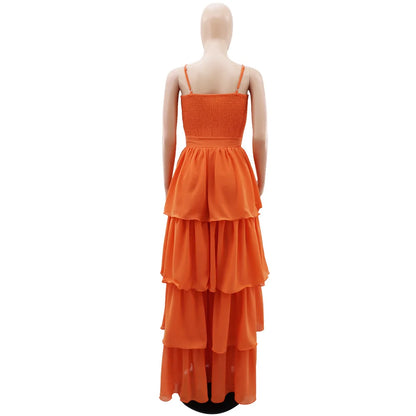 Ruffles Spaghetti Strap  Maxi Dress