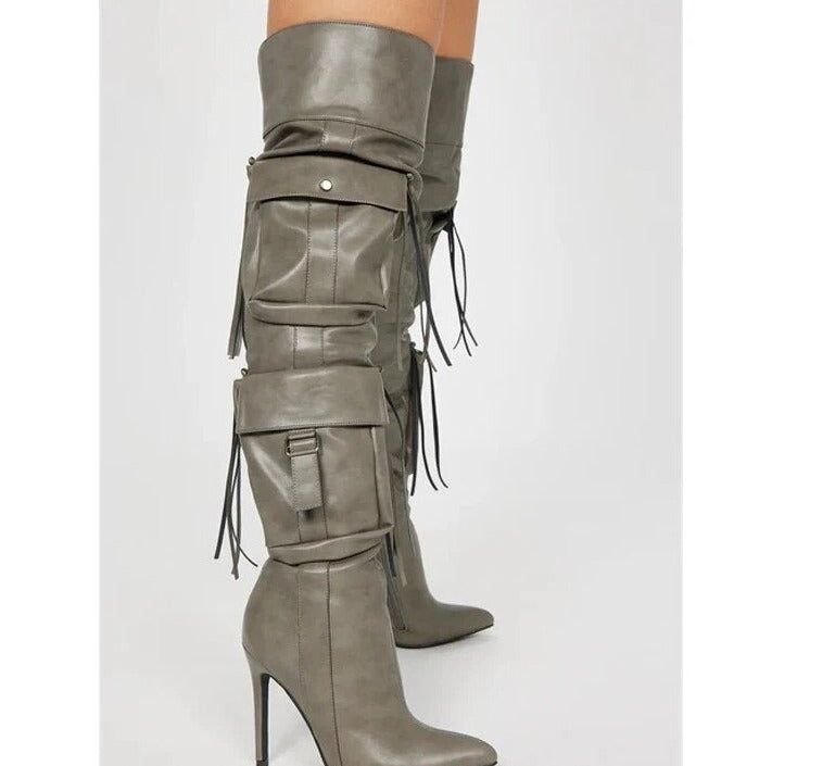 Karenza Knee High Boots-Grey