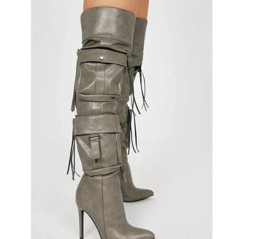 Karenza Knee High Boots-Grey