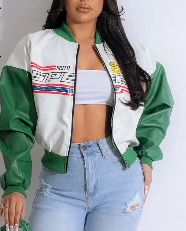 PU Leather Contrast Autumn Jackets
