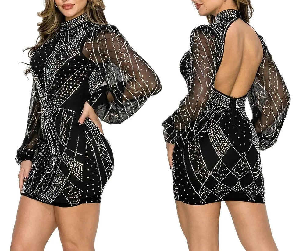 Mesh Long Sleeve Irregular Dresses