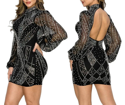 Mesh Long Sleeve Irregular Dresses