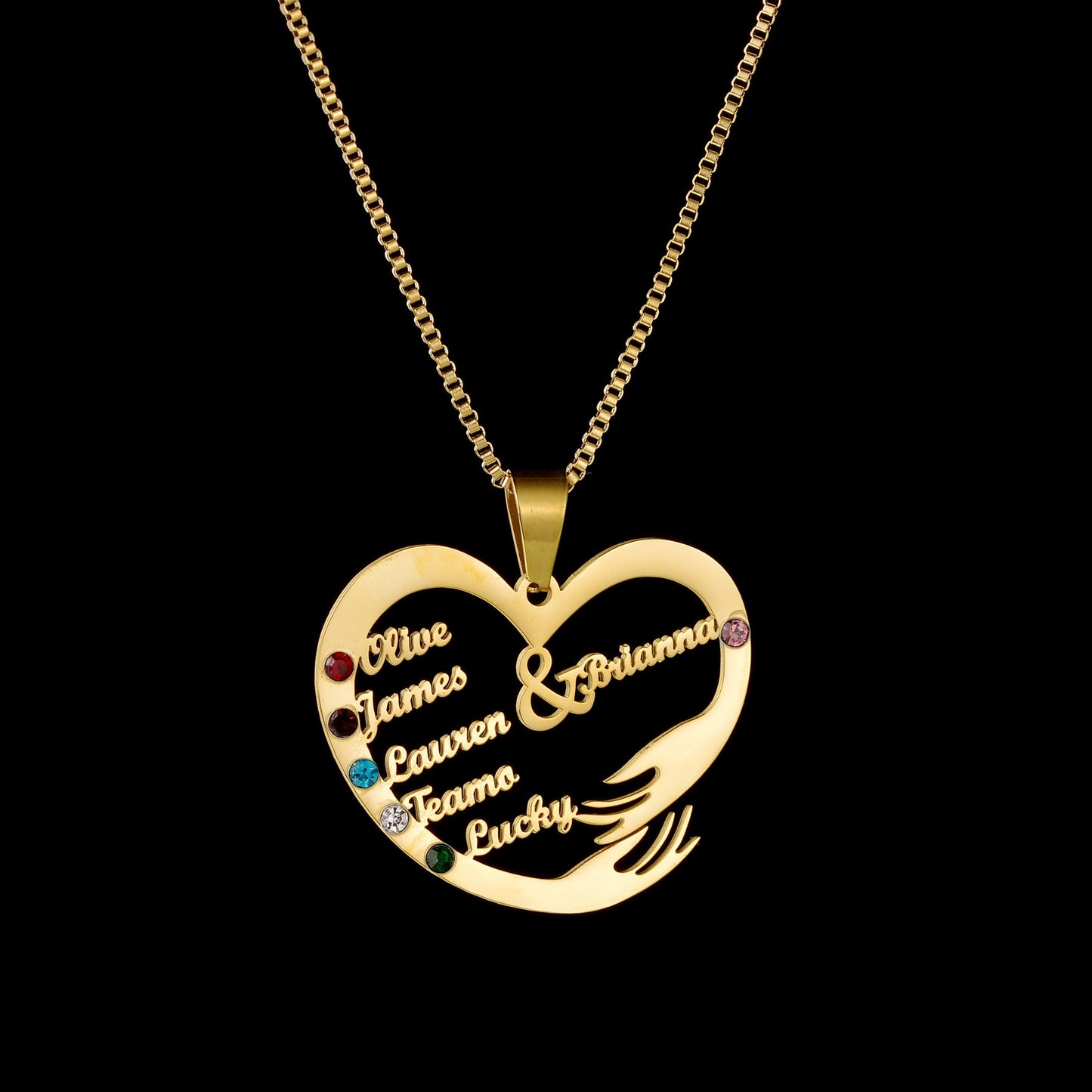 Birthstone Heart Necklace With Engraved Names