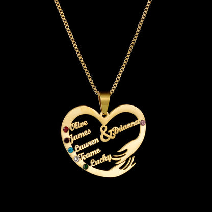 Birthstone Heart Necklace With Engraved Names