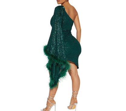 Tina Sequins One Cloak Sleeve Mini Dress