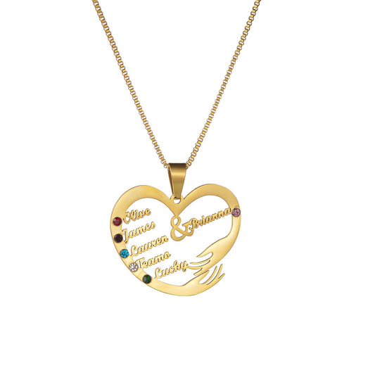 Birthstone Heart Necklace With Engraved Names