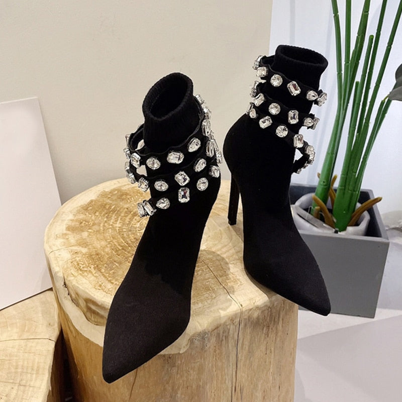 Diamond Elastic High Heels Boots EMJP TRENDS