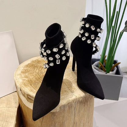 Diamond Elastic High Heels Boots EMJP TRENDS