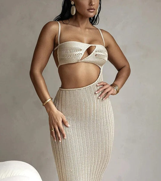 Hollow Midi Dress Strap Body-shaping Cleavage Dress