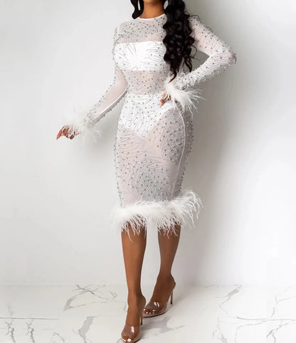 Beads Feather Bandage Dress