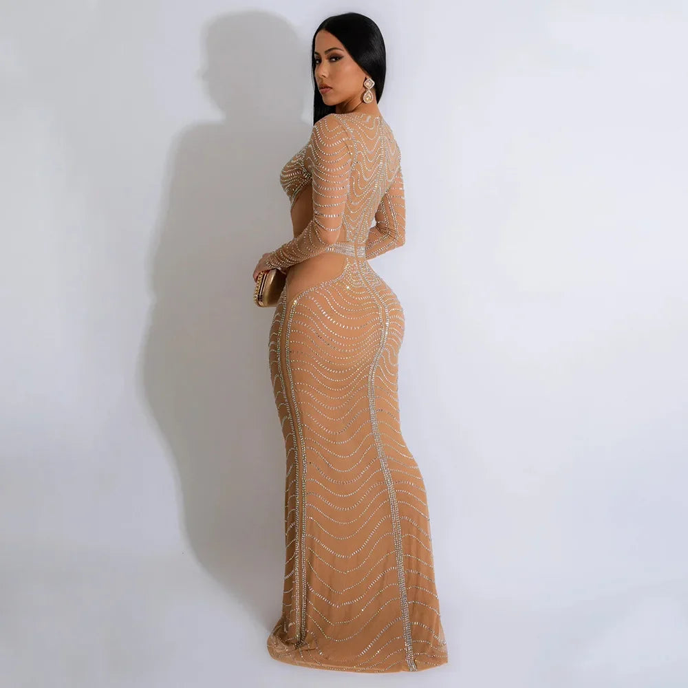 Deep V-neck Bodycon Midi Maxi Dress