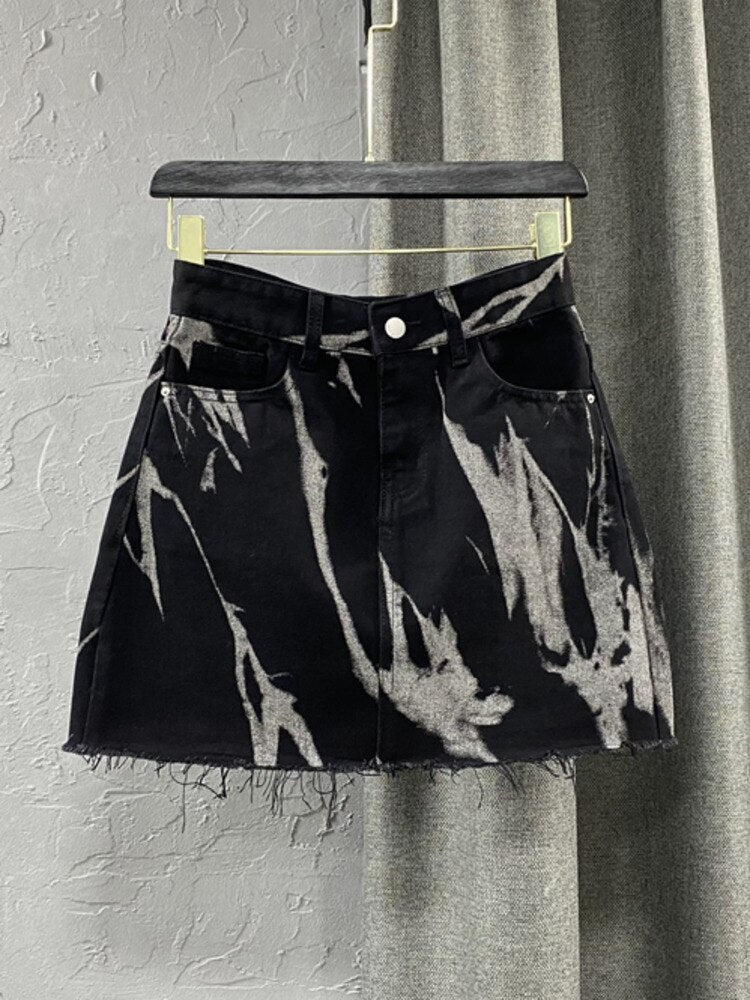 Tie-dyed Printed Burr Above Knee Streetwear Skirts EMJP TRENDS
