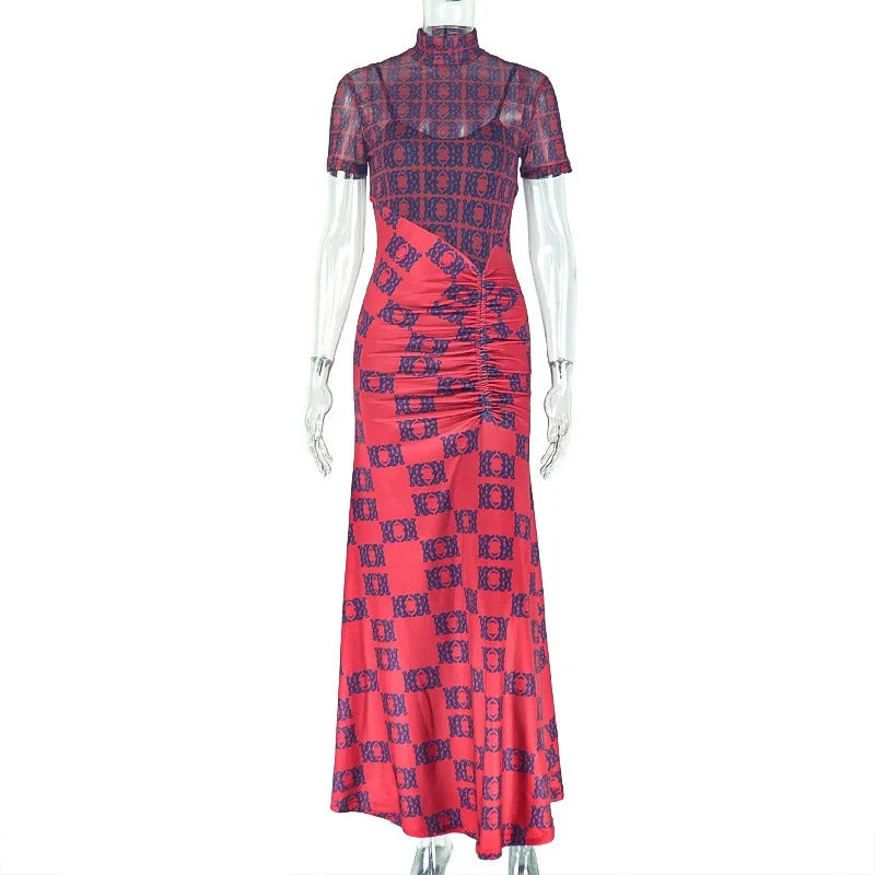 Gauze Spliced Turtleneck Dress