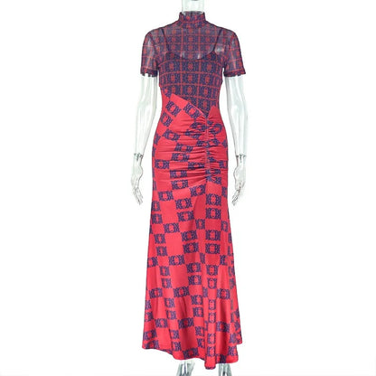 Gauze Spliced Turtleneck Dress