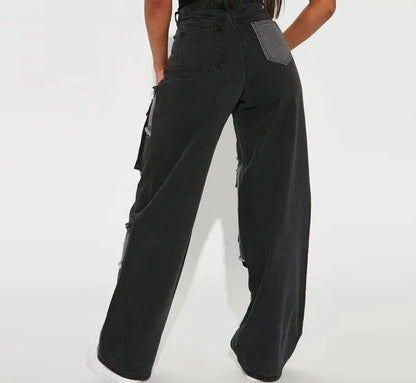Patchwork Safari Style Straight Denim Pants