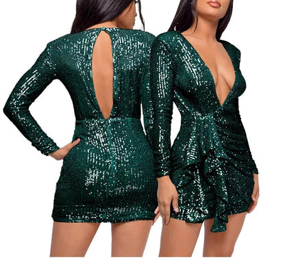 Sequin draped belt Bodycon Backless Mini Dress