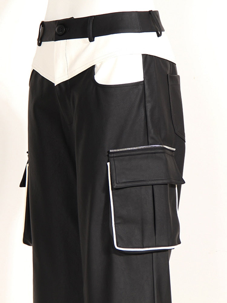 PU Leather Pants Loose Contract  Leg Trousers EMJP TRENDS