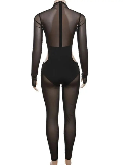 Women's Mesh Patchwork Rhinestone Jumpsuit
