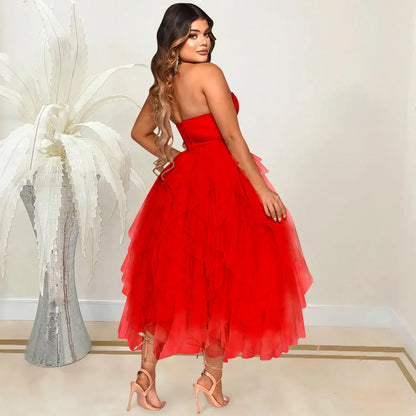 Ruffles Beading Slash Neck Strapless  Maxi Dress