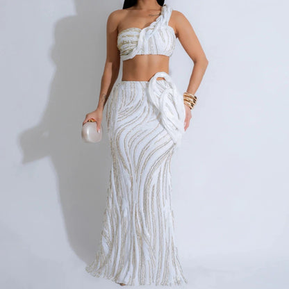 One-shoulder Two pieces Set Dress