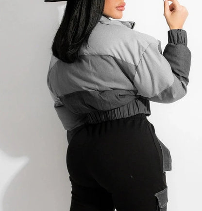 Zipper Puffy Denim Jacket