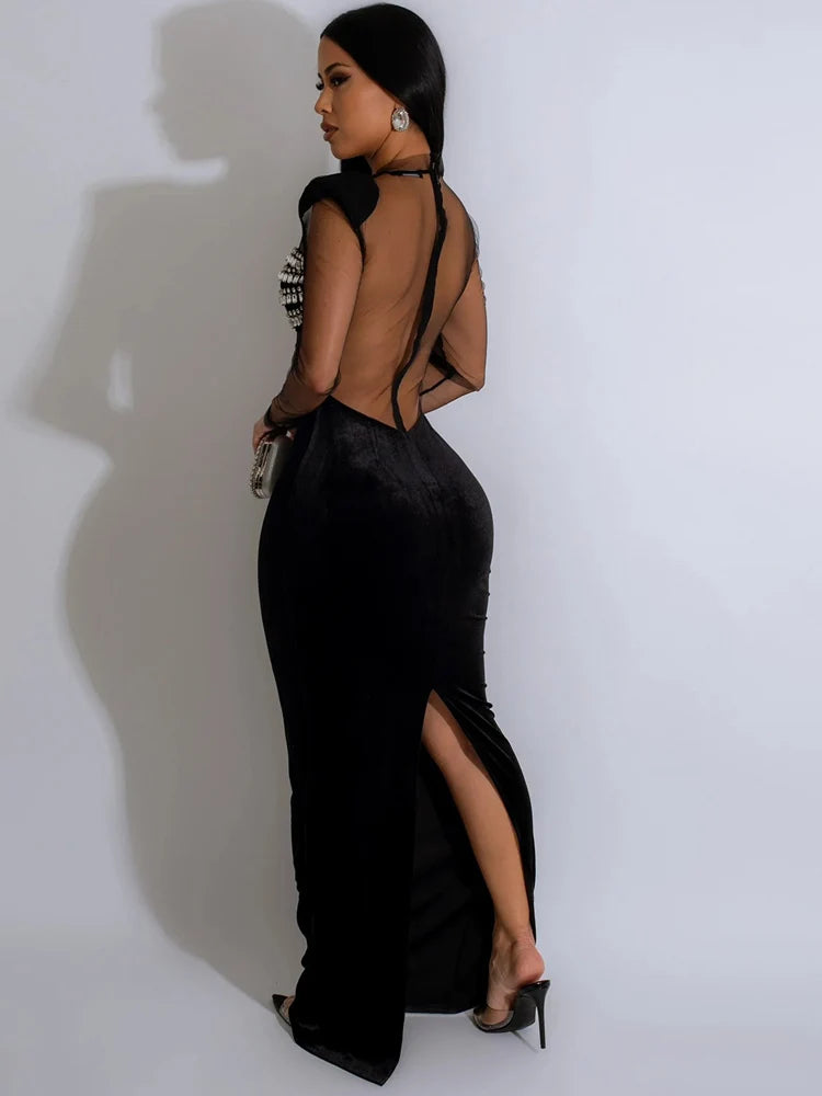 Women's  Glam See-Through Back Slit Sequin Dress