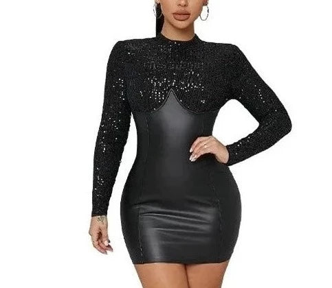 Sequin Patchwork PU Prom Short Dresses