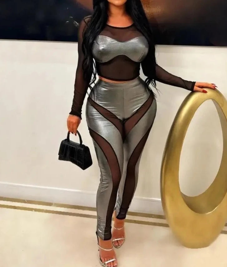 Women Mesh Patchwork Set