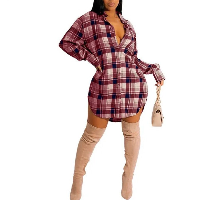 Lapel Dresses Plaid Mini Short Dress