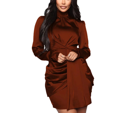 Turtleneck Short Satin Mini Dress