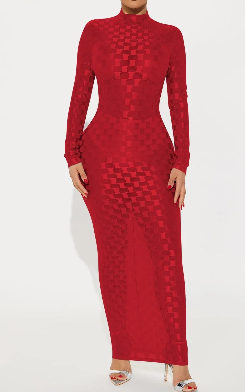 Mesh Plaid Sheath Long Dress