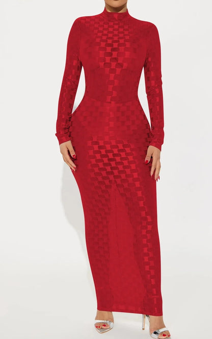 Mesh Plaid Sheath Long Dress