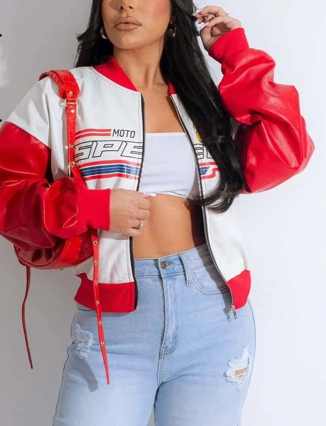 PU Leather Contrast Autumn Jackets