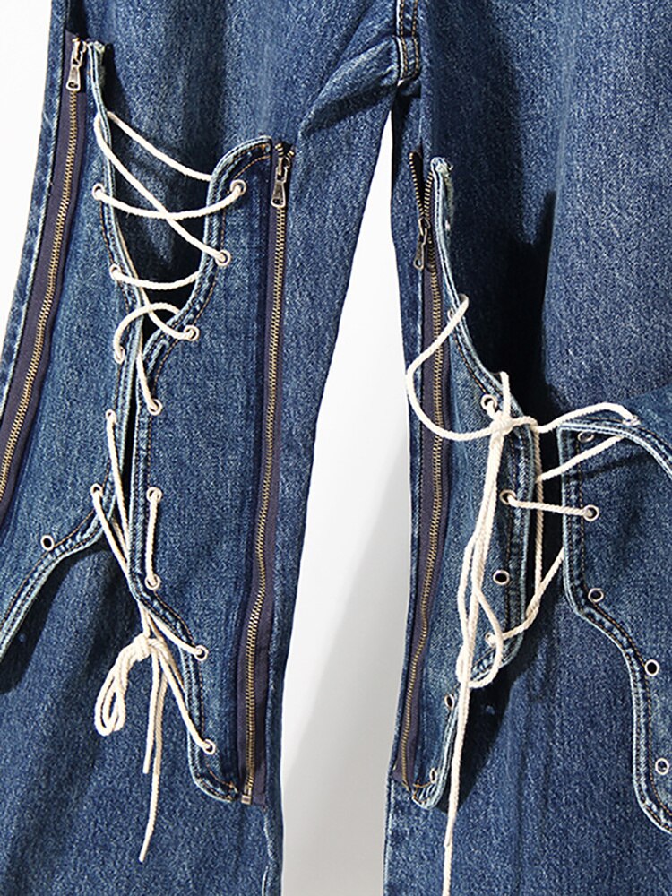 Jeans High Waist Zip Fly Removable Bandage Pants Female EMJP TRENDS