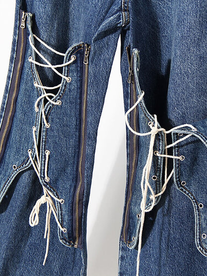 Jeans High Waist Zip Fly Removable Bandage Pants Female EMJP TRENDS