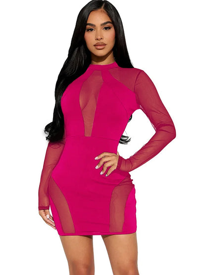Sheer Mesh Patchwork Mini Dress