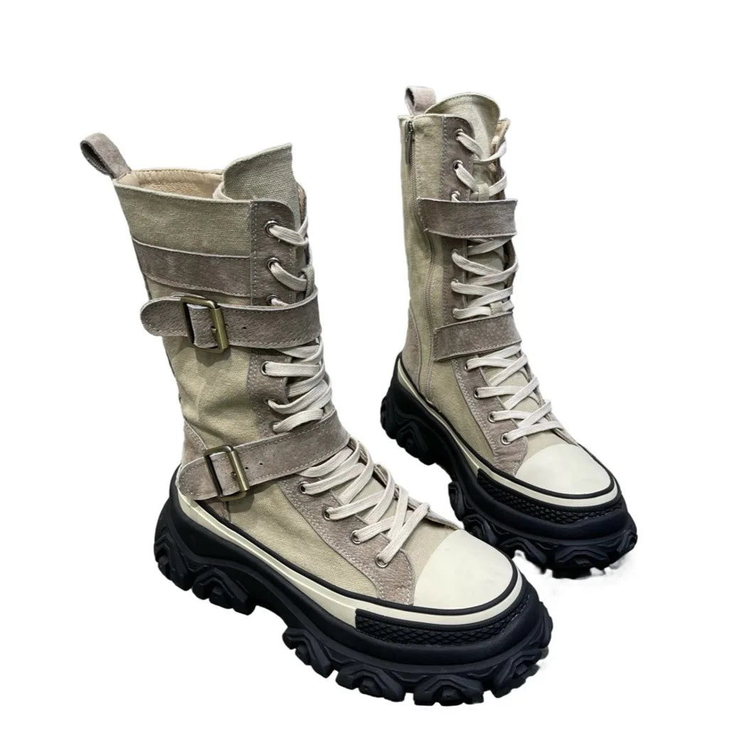 Women nubuck leather Thick Bottom Boots