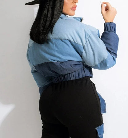 Zipper Puffy Denim Jacket