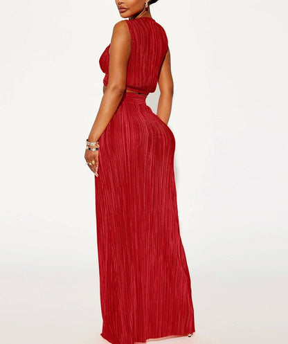 Pleated Women's Set Draped Hem Tank  Midi Maxi Outfit Set