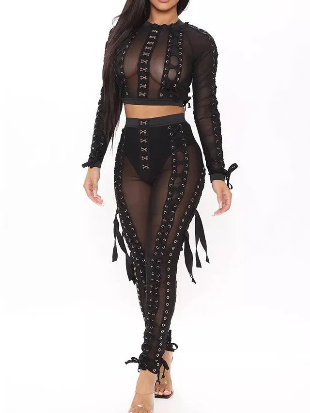 Mesh Tulle Round Neck Set