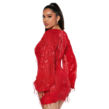Sequin Tassel Short Dresses