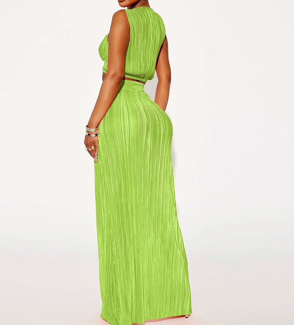 Pleated Women's Set Draped Hem Tank  Midi Maxi Outfit Set