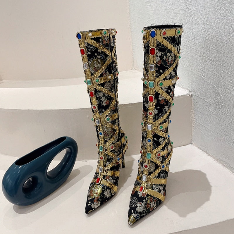 Knee High Boots Women Handwork Embroider Boots EMJP TRENDS
