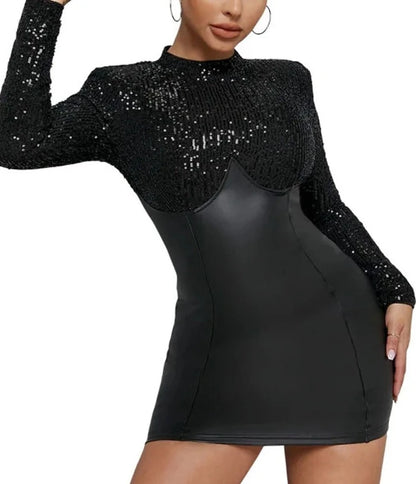 Sequin Patchwork PU Prom Short Dresses