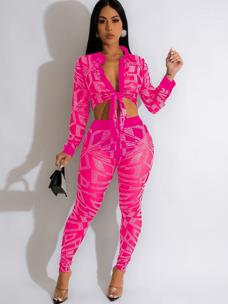 Hottie Mesh Rhinestones Top &Legging Set