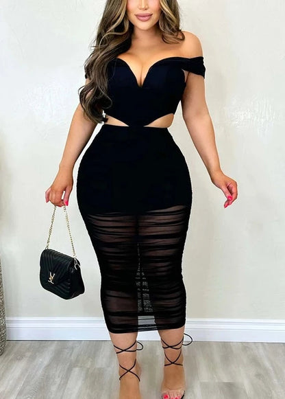 Mesh Midi Skirts and Top Set  Dress
